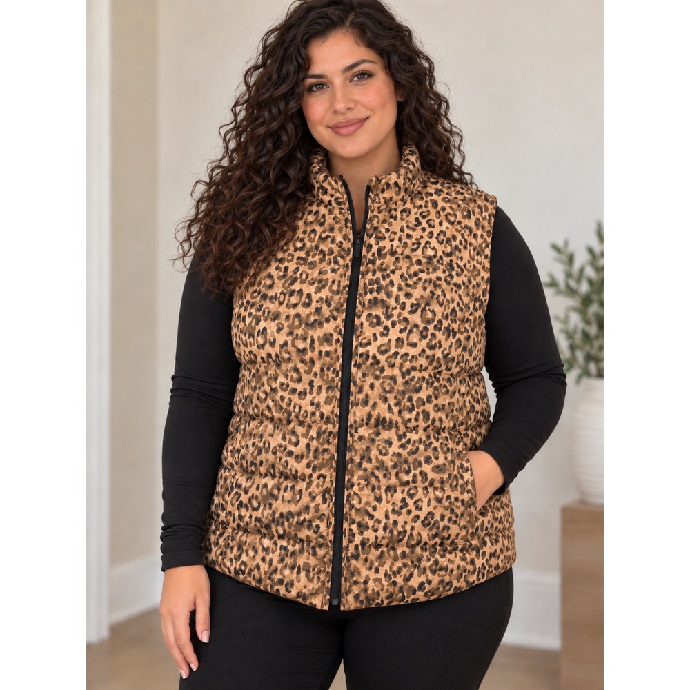 Lauren Ralph Lauren LRL Active Y2K Leopard Print Quilted Puffer Vest 2X